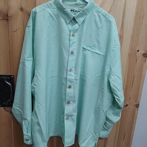 Mojo Mens Fishing Sport Shirt Sz 3XL Green Gingham‎ Logo Vented Stretch Long
